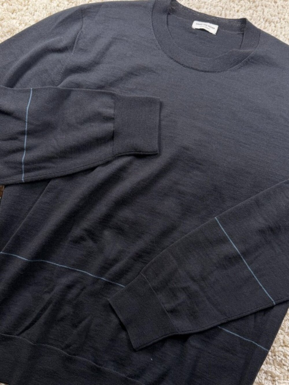 Dries Van Noten Black Merino Wool Crewneck Sweater Men's XL Luxury Designer Knit